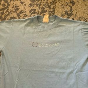 Rhinestone Light Blue i ❤️ boys Baby Tee